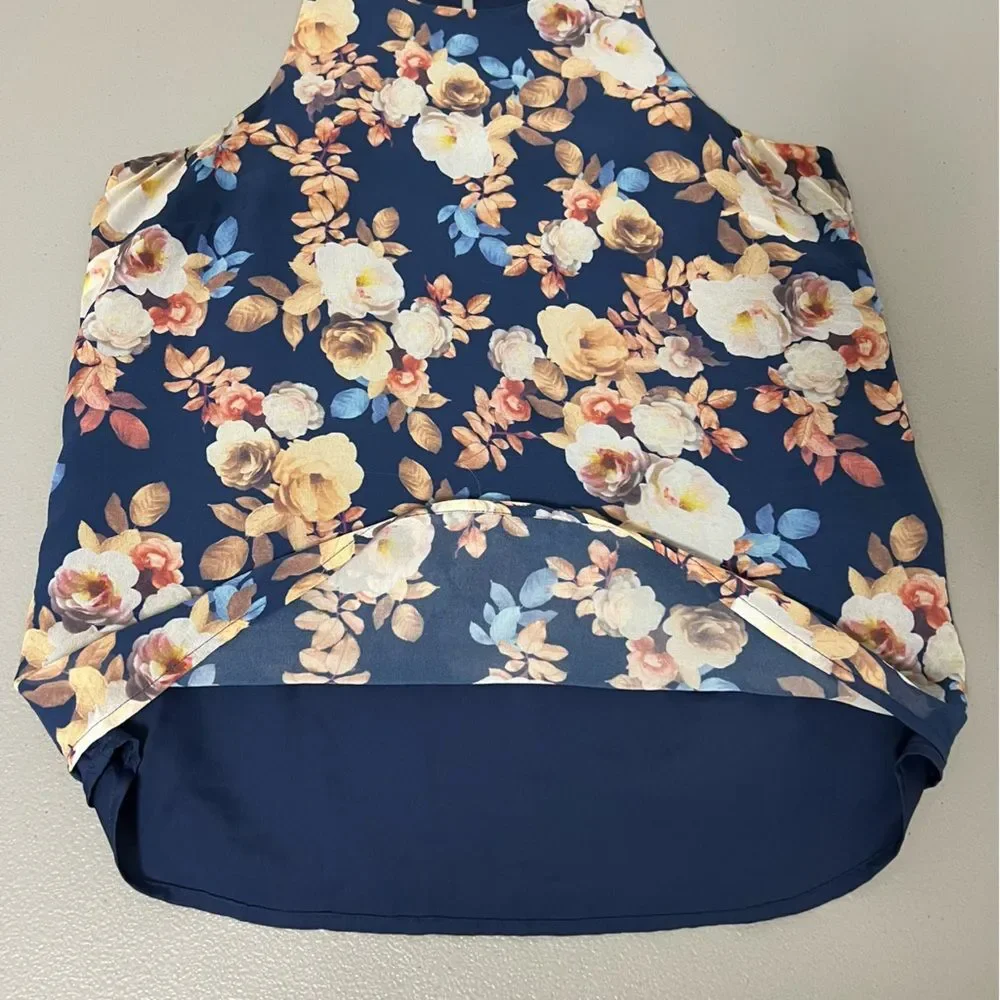 J. Crew Floral Silk Sleeveless Top Size 6 Navy Floral Delicate Career Feminine